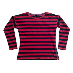 Vintage Tommy Hilfiger Red and Navy Long Sleeve Tee (Size M)